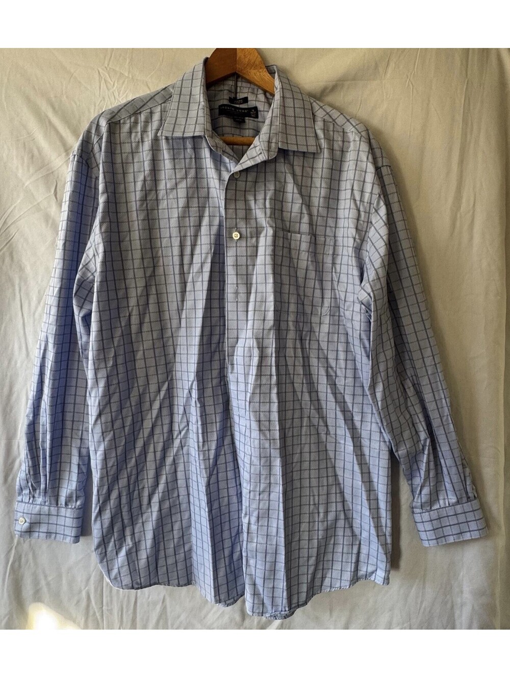 Pronto Uomo Shirt 18 36/37 Tall Blue Check Non-Iron Classic